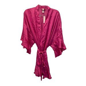 VICTORIA'S SECRET Pink Polka Dot Satin Dressing Gown Rob Ruffle Trim NWT XL XXL
